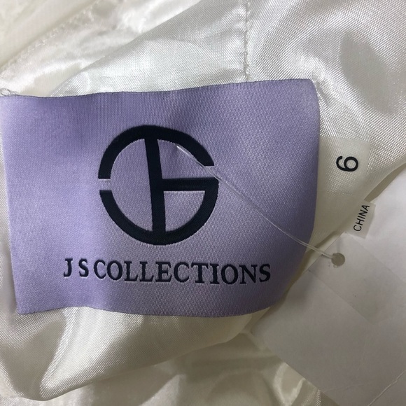 JS Collections White Flutter Sleeve Chiffon Petal Bottom Event Dress Size6 - Picture 3 of 8